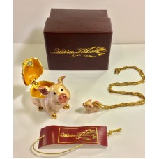 HIDDEN TREASURES  by Aurora / Hand Painted PIG Enamel Box w/ Necklace Trinket   223056440573